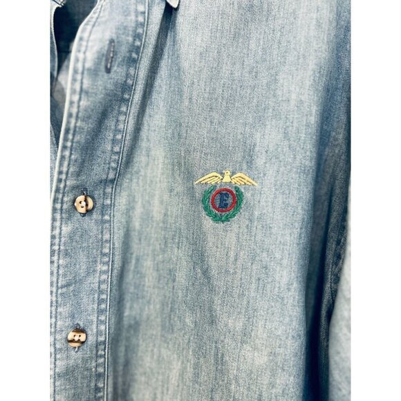 Men's EAGLE Cotton Long Sleeve Jean Button Down Shirt eagle Embroidery Size 15.5 - Picture 4 of 9